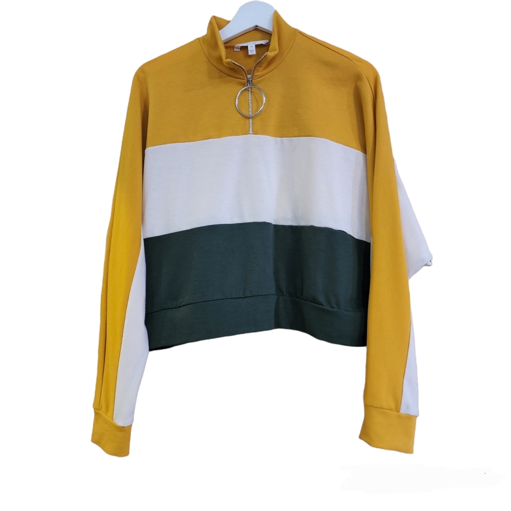 Ivoire Womens Color Block Cropped Long Sleeve Top/Pullover Size Large